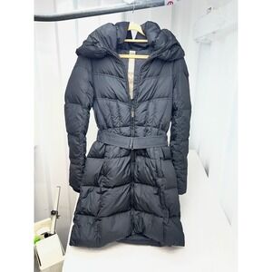 ADD GAW013 Black Long Puffer Coat Women's Size 4 I42 Hooded Belted Down Jacket